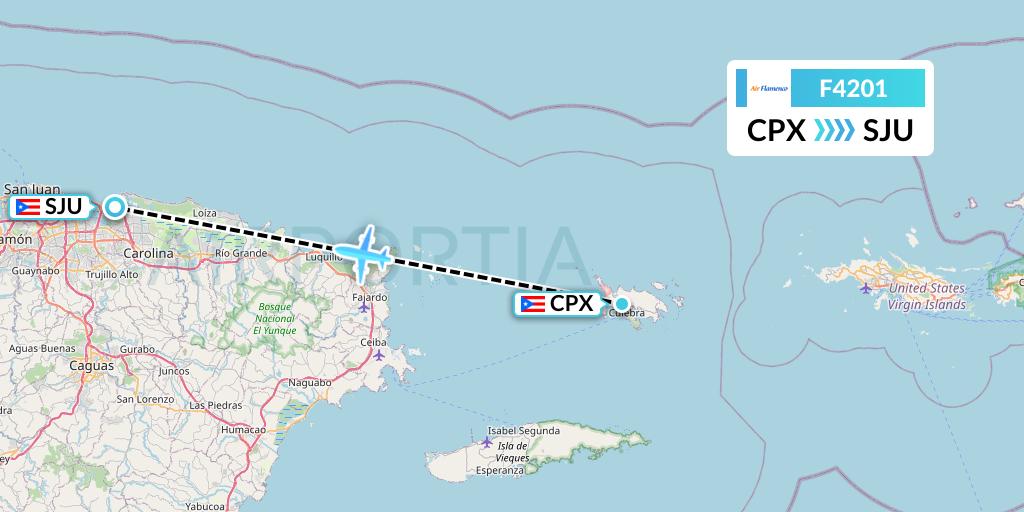 F4201 Air Flamenco Flight Map: Isla De Culebra to San Juan