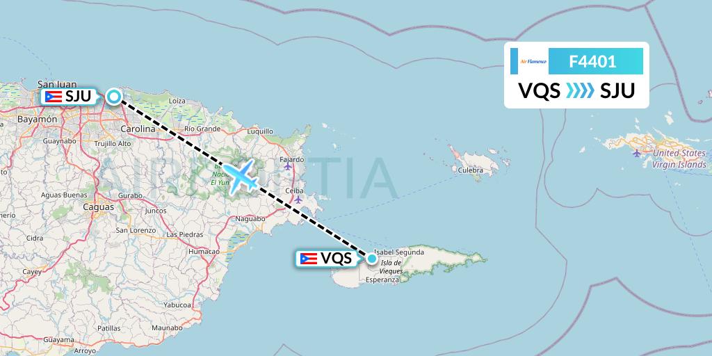 F4401 Air Flamenco Flight Map: Vieques to San Juan