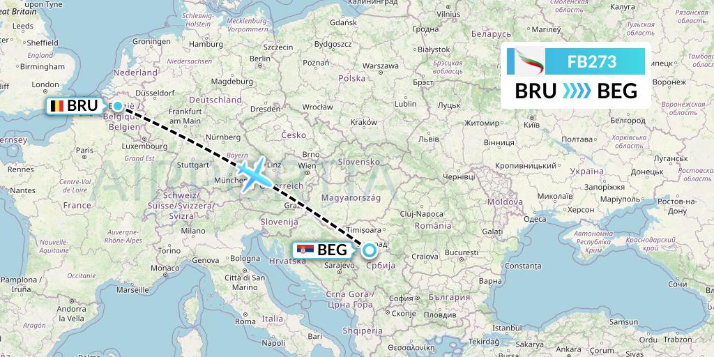 FB273 Bulgaria Air Flight Map: Brussels to Belgrade