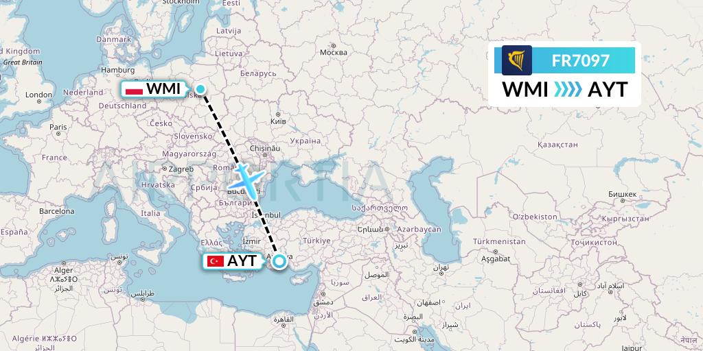 FR7097 Ryanair Flight Map: Warsaw to Antalya