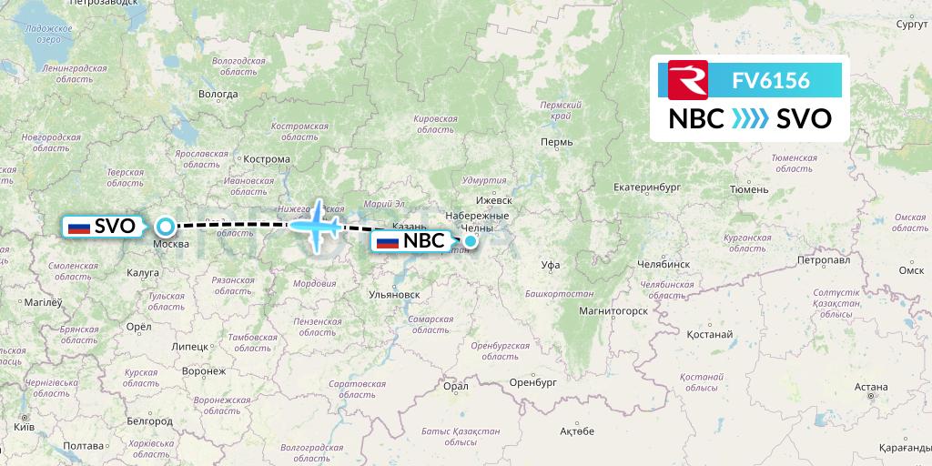 FV6156 Rossiya Flight Map: Naberezhnye Chelny to Moscow