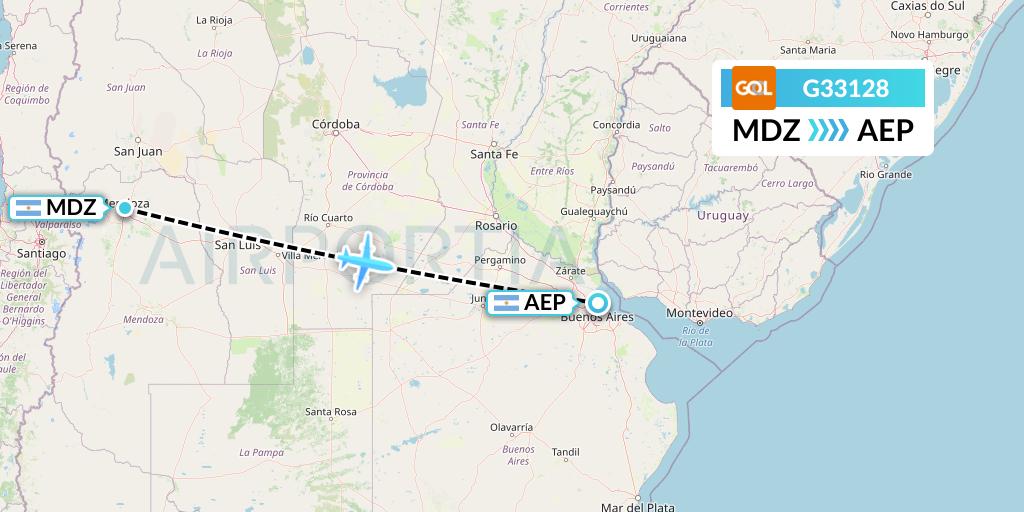 G33128 GOL Transportes Aeros Flight Map: Mendoza to Buenos Aires