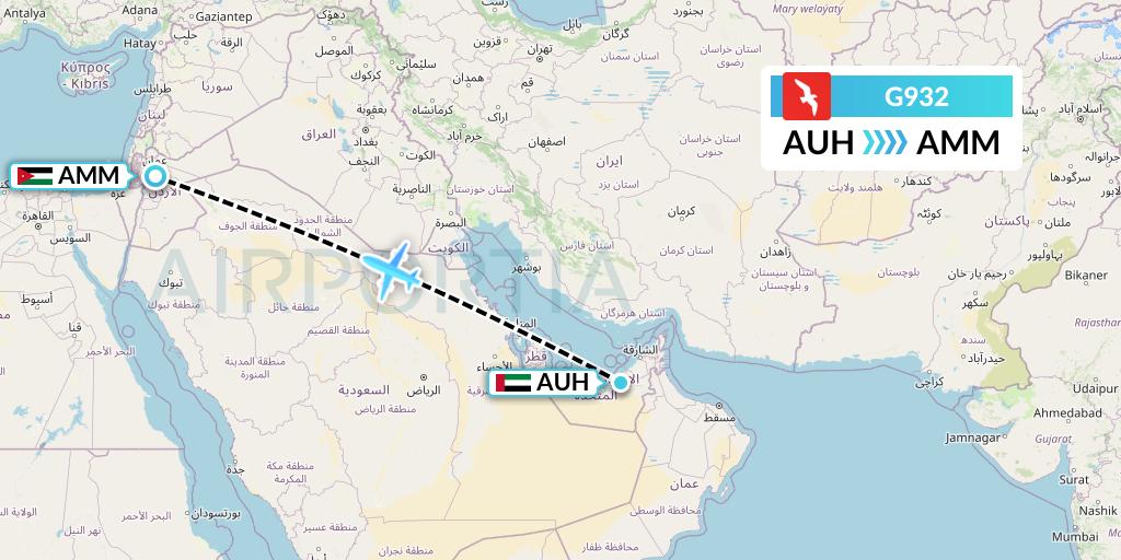 G932 Air Arabia Flight Map: Abu Dhabi to Amman