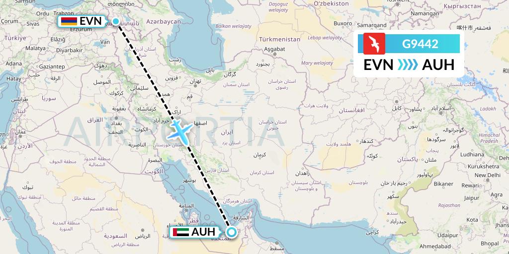 G9442 Air Arabia Flight Map: Yerevan to Abu Dhabi