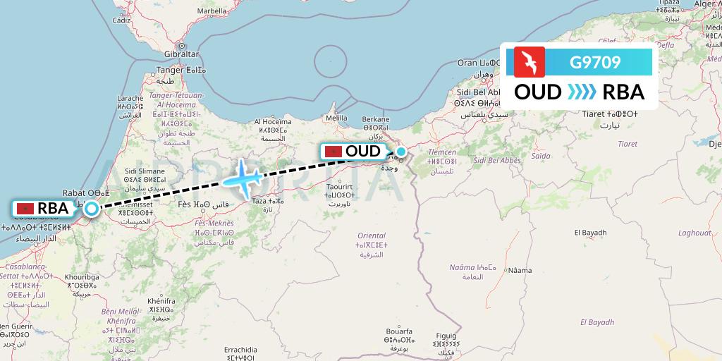 G9709 Air Arabia Flight Map: Oujda to Rabat