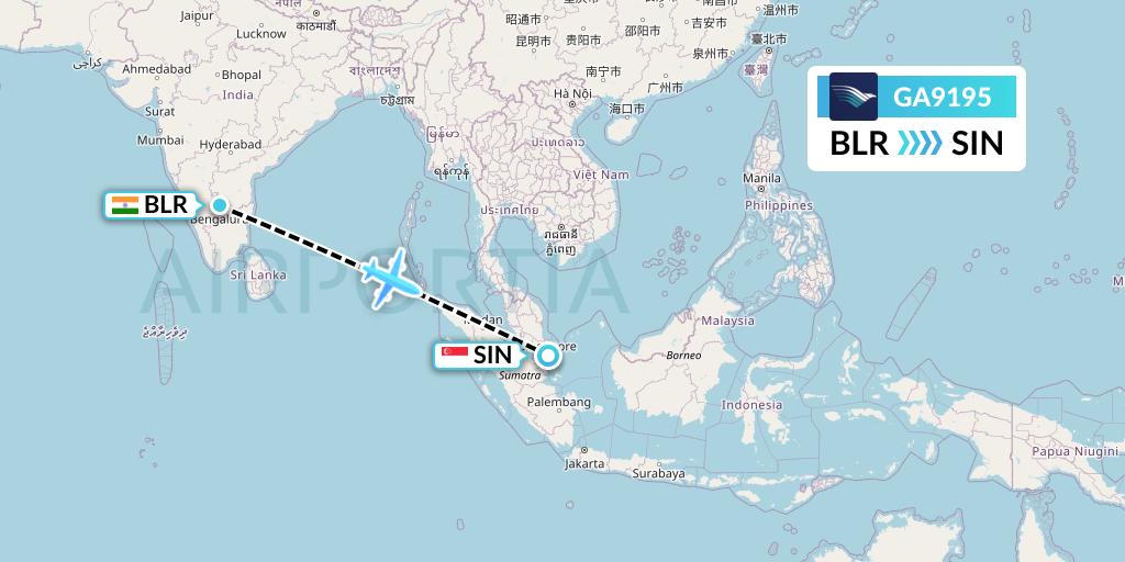 GA9195 Garuda Indonesia Flight Map: Bangalore to Singapore