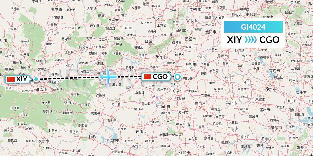 GI4024 Germania Express Flight Map: Xi'an to Zhengzhou