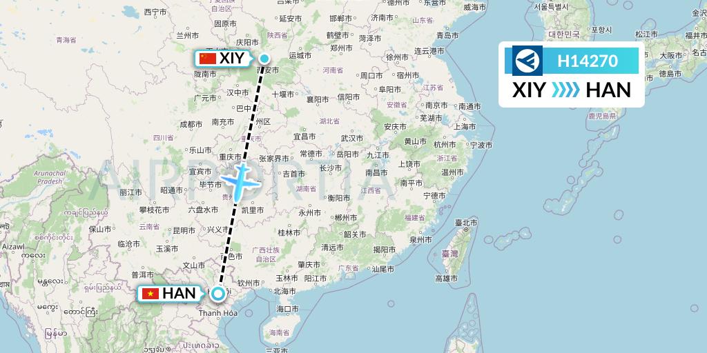 H14270 Hahn Air Systems Flight Map: Xi'an to Hanoi