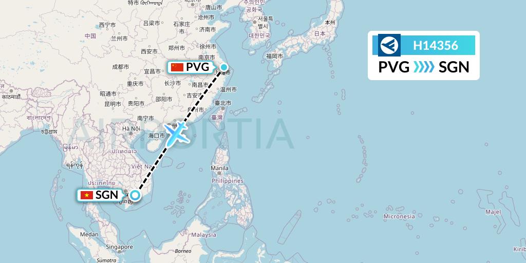 H14356 Hahn Air Systems Flight Map: Shanghai to Ho Chi Minh City