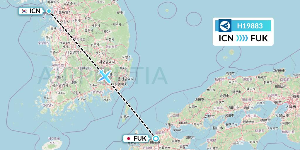 H19883 Hahn Air Systems Flight Map: Seoul to Fukuoka