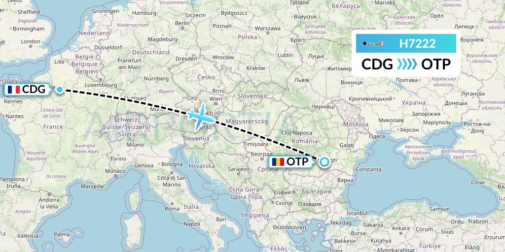 H7222 Eagle Air Flight Map: Paris to Bucharest