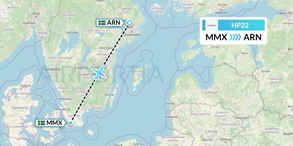HP22 Amapola Flyg Flight Map: Malmo to Stockholm