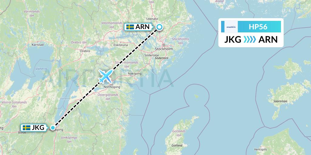 HP56 Amapola Flyg Flight Map: Jonkoping to Stockholm