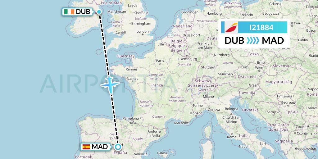 I21884 Iberia Express Flight Map: Dublin to Madrid