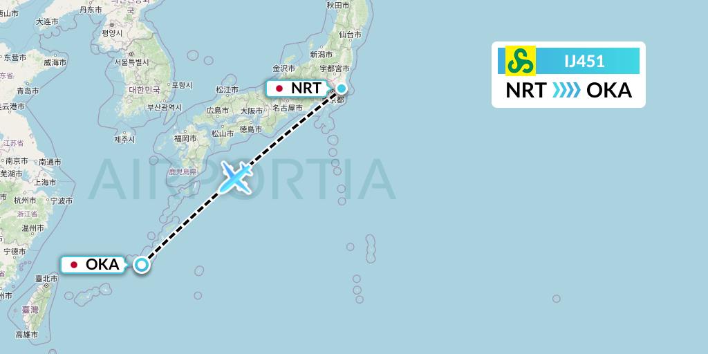 IJ451 Spring Airlines Japan Flight Map: Tokyo to Naha