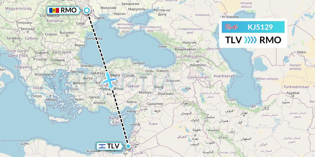 KJ5129 Air Incheon Flight Map: Tel Aviv to Chisinau