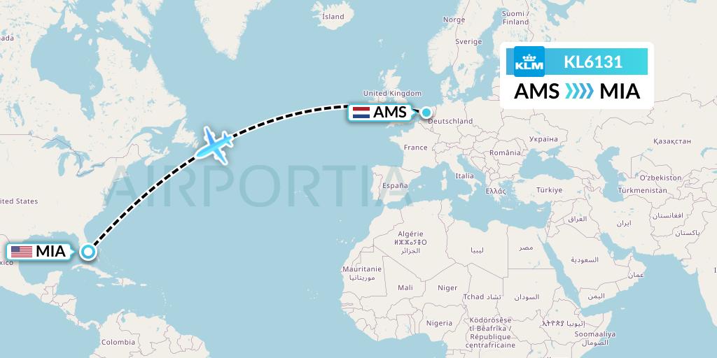 KL6131 KLM Flight Map: Amsterdam to Miami