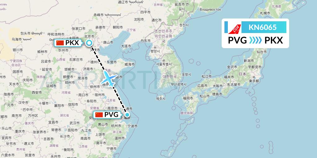 KN6065 China United Airlines Flight Map: Shanghai to Beijing