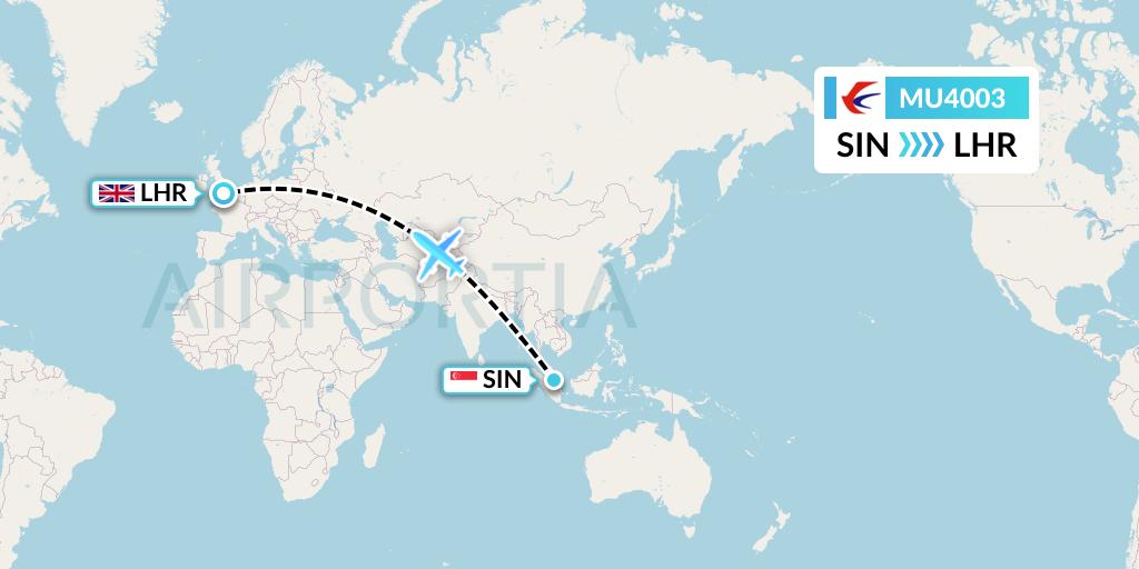 MU4003 China Eastern Airlines Flight Map: Singapore to London