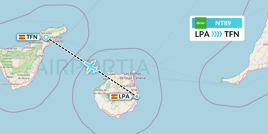 NT89 Binter Canarias Flight Map: Las Palmas to Tenerife