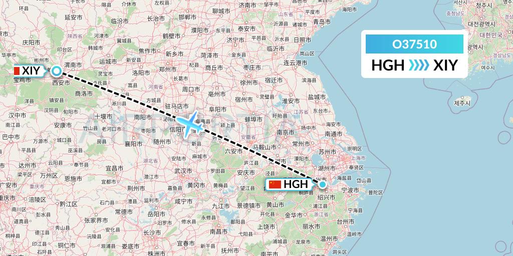 O37510 SF Airlines Flight Map: Hangzhou to Xi'an