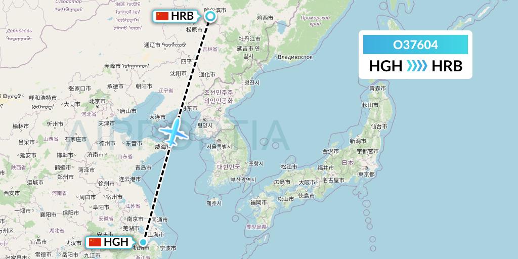 O37604 SF Airlines Flight Map: Hangzhou to Harbin