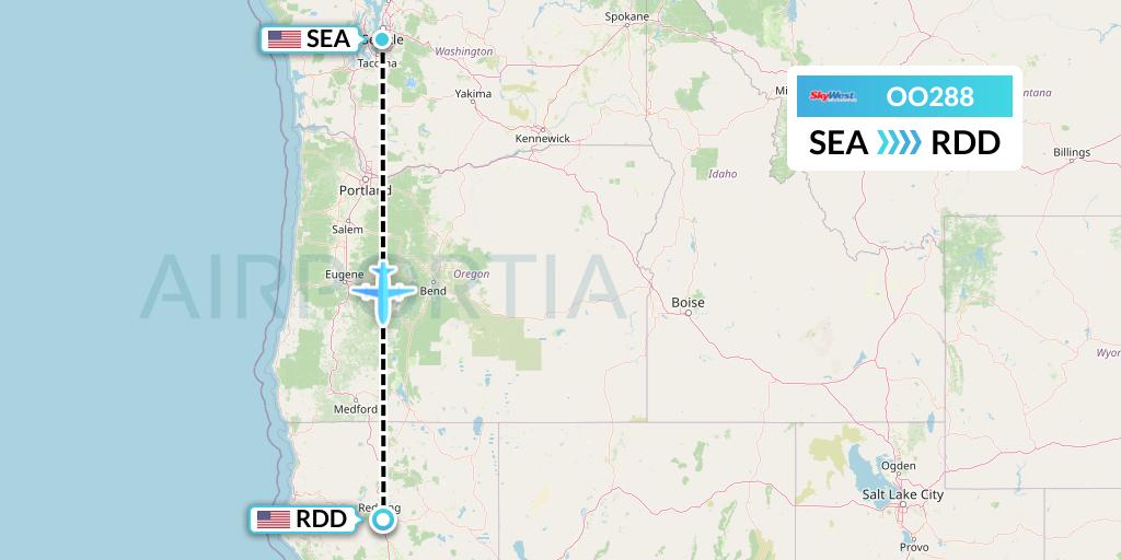 OO288 SkyWest Airlines Flight Map: Seattle to Redding