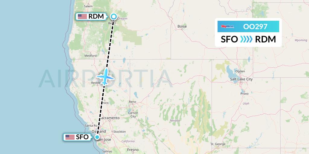 OO297 SkyWest Airlines Flight Map: San Francisco to Redmond
