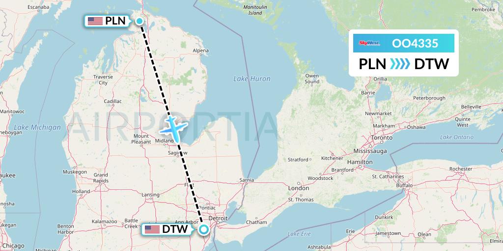 OO4335 SkyWest Airlines Flight Map: Pellston to Detroit
