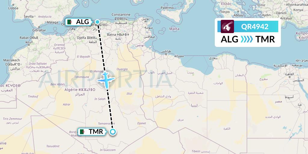 QR4942 Qatar Airways Flight Map: Algiers to Tamanrasset