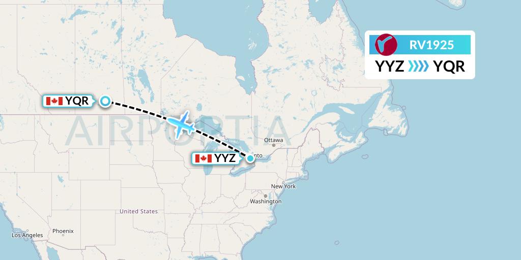 RV1925 Air Canada Rouge Flight Map: Toronto to Regina