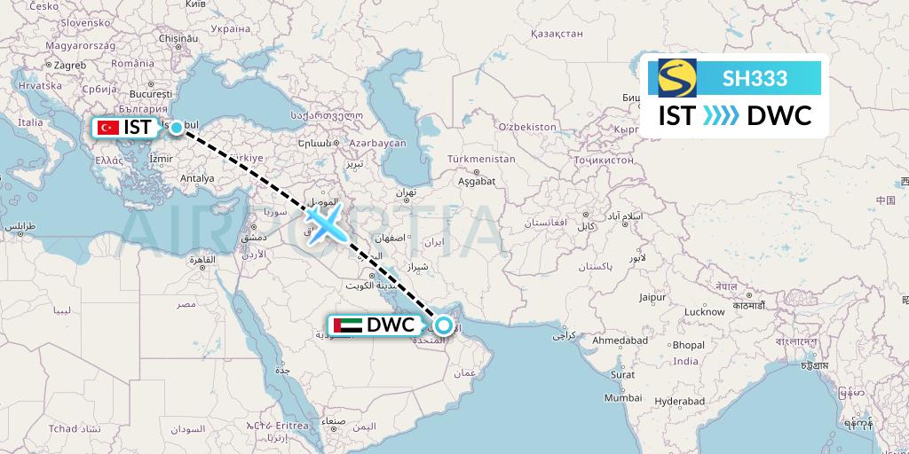 SH333 Sharp Airlines Flight Map: Istanbul to Dubai
