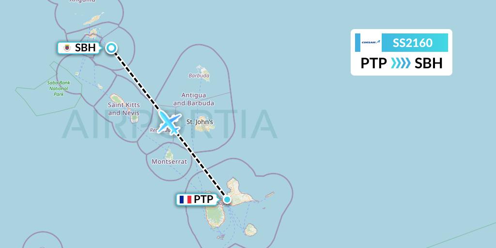 SS2160 Corsair Flight Map: Pointe-a-Pitre to St. Jean
