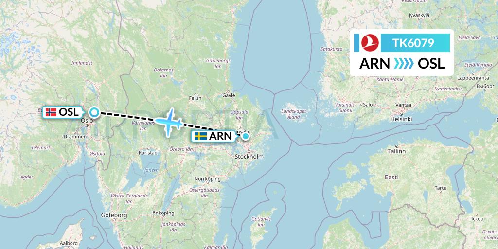 TK6079 Turkish Airlines Flight Map: Stockholm to Oslo