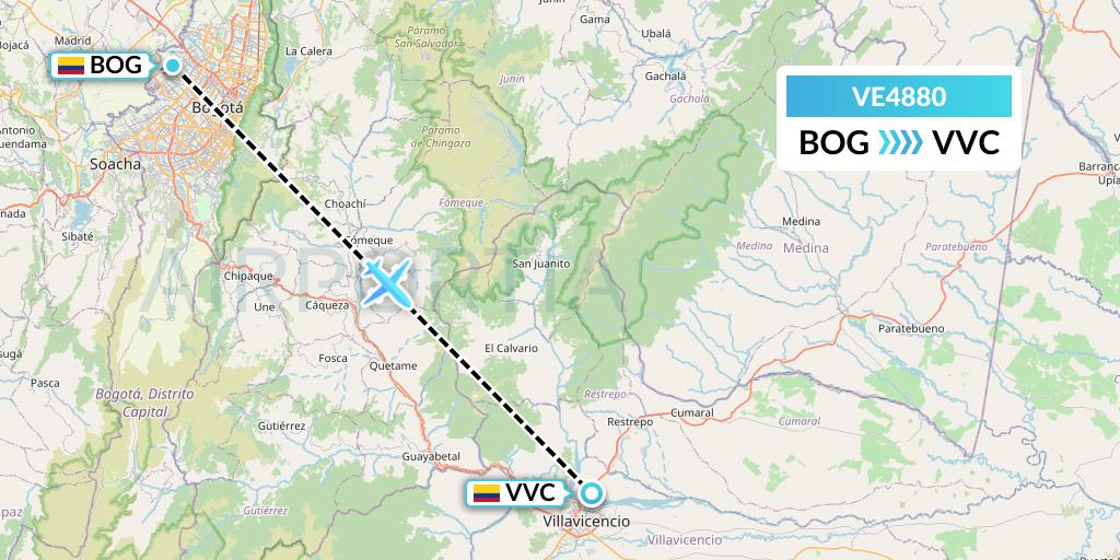 VE4880 Easyfly Flight Map: Bogota to Villavicencio