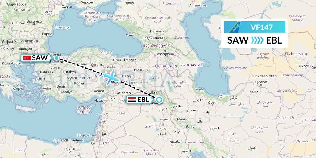 VF147 ValuAir Flight Map: Istanbul to Arbil