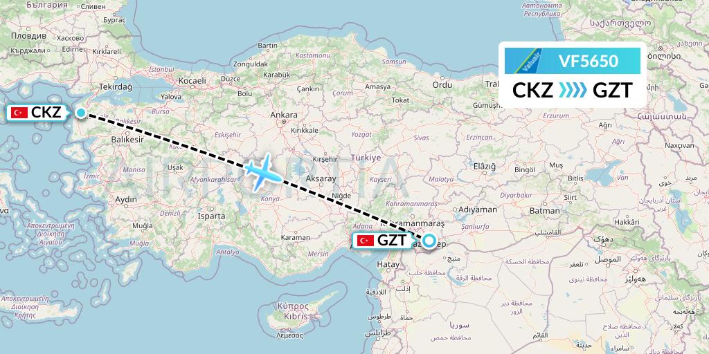 VF5650 ValuAir Flight Map: Canakkale to Gaziantep
