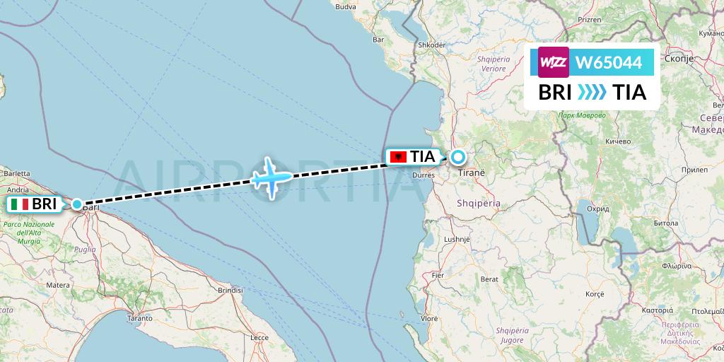 W65044 Wizz Air Flight Map: Bari to Tirana