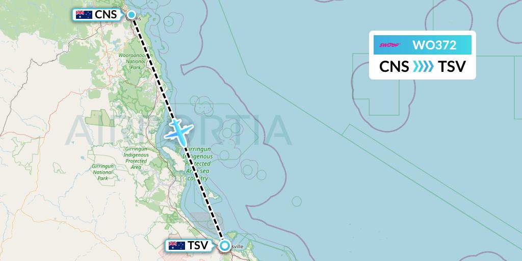 WO372 Swoop Flight Map: Cairns to Townsville