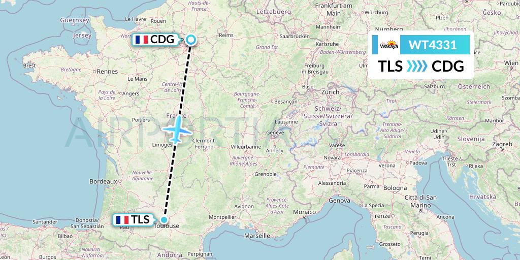 WT4331 Swiftair Flight Map: Toulouse to Paris