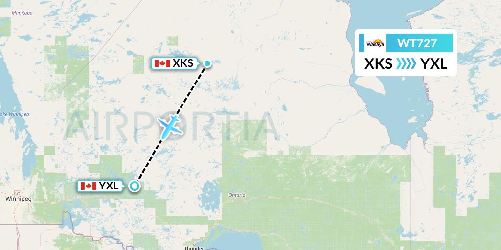 WT727 Swiftair Flight Map: Kasabonika to Sioux Lookout