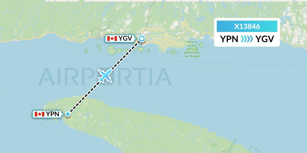 X13846 Nik Airways Flight Map: Port-Menier to Havre-Saint-Pierre