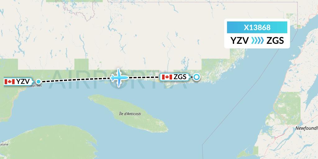 X13868 Nik Airways Flight Map: Sept-Iles to Gethsemani