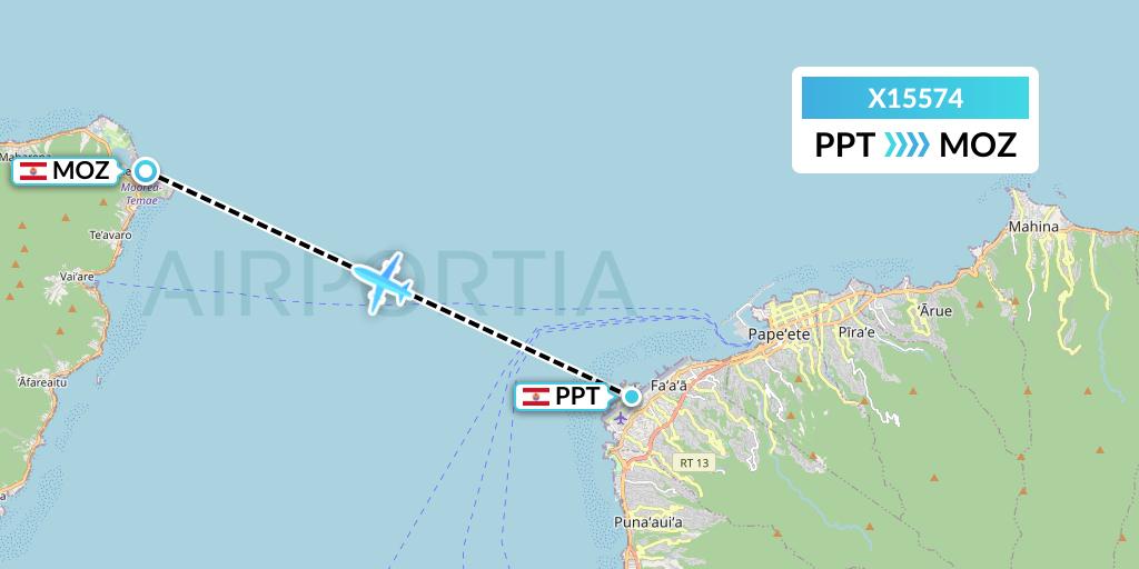 X15574 Nik Airways Flight Map: Papeete to Moorea