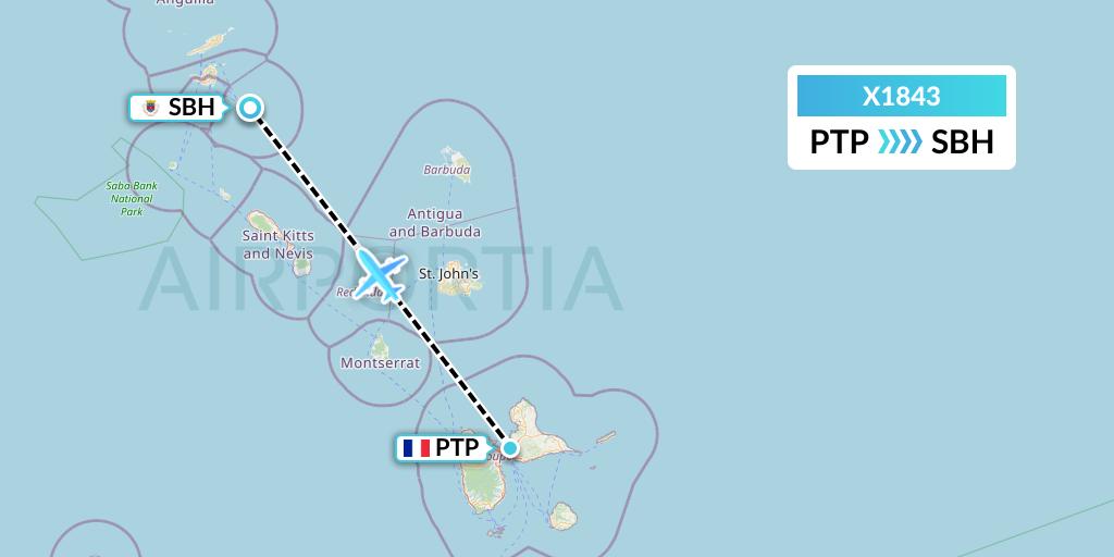 X1843 Nik Airways Flight Map: Pointe-a-Pitre to St. Jean
