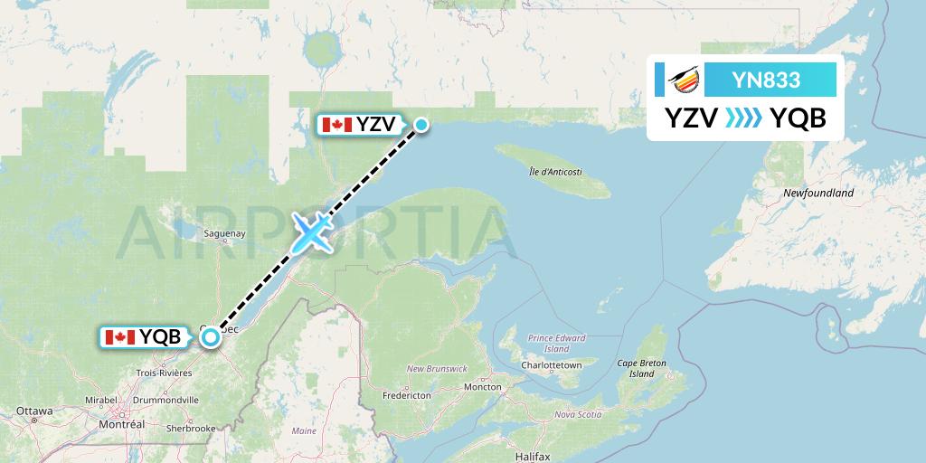 YN833 Air Creebec Flight Map: Sept-Iles to Quebec