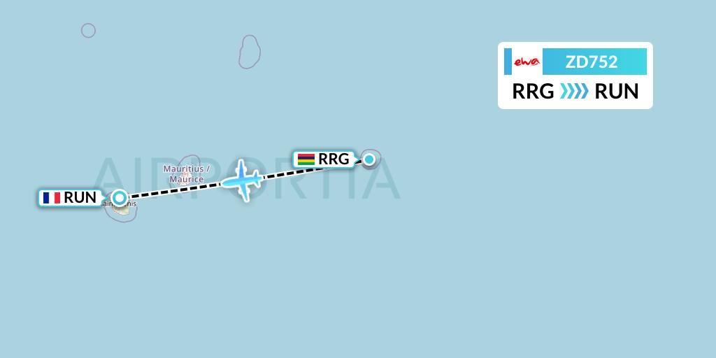 ZD752 EWA Air Flight Map: Port Mathurin to Saint-Denis