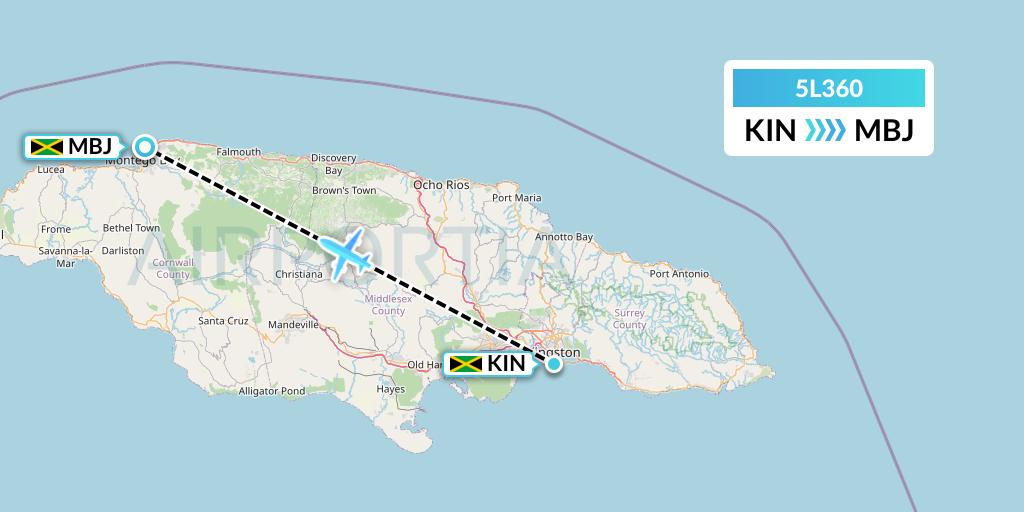 5L360 Fly Salone Airlines Limited Flight Map: Kingston to Montego Bay