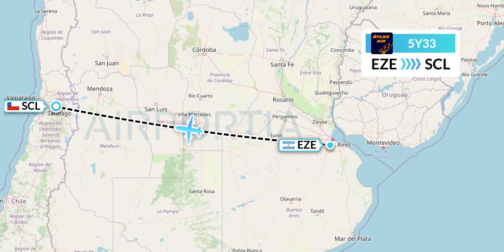 5Y33 Atlas Air Flight Map: Buenos Aires to Santiago