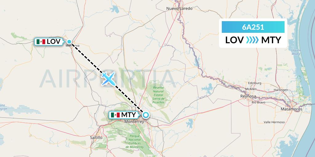 6A251 Armenia Airways Aircompany CJSC Flight Map: Mexico to Monterrey